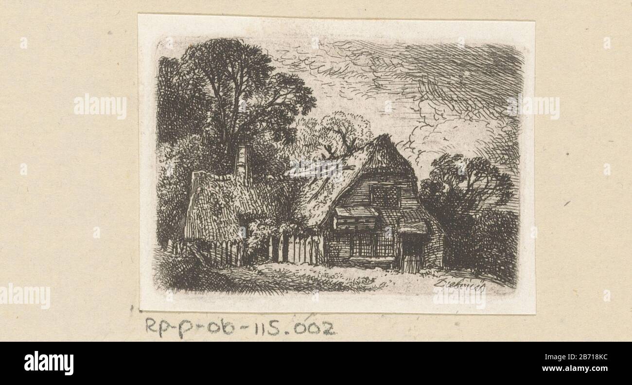 Landschap met boerderij Landschap met boerderij Objektart : Prent Objectnummer: RP-P-ob-115.002Catalogusreferentie: Linck 125-2(4) Inscriptions / Merken: Sammlermarke, Verso, gestempelt: Lugt 240 Hersteller: Prentmaker: Christian Wilhelm Ernst Dietrich (vermeld) Material: 1722 platratriere: Duf-Objekt: Dufland: 1722. H 50 mm × b 72 mm Betreff: Stadtauswärts en landschappen met bouwsels van mensenfarm oder einsames Haus in Landschaft Stockfoto