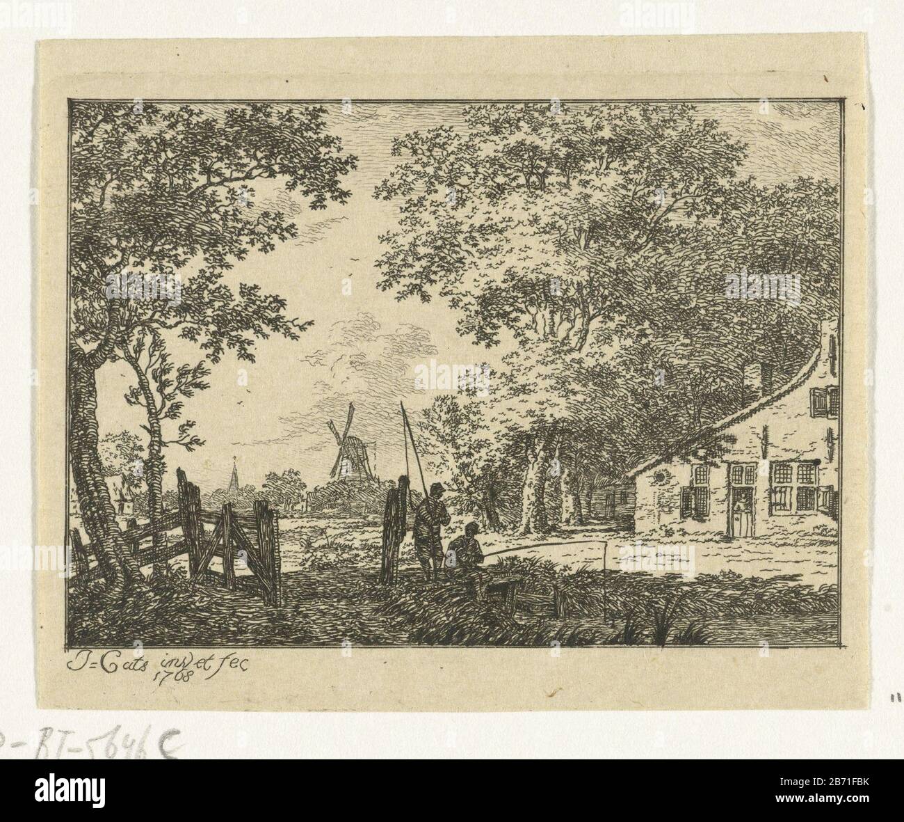 Landschap met hengelaar Landschappen (serietitel) Landschaft mit hengelaarLandschappen (Serientitel) Objektart: Print Serial: / 6Objectnummer: RP-P-BI 5646CCatalogusreferentie: Würzbach 1c-2 (2) Markierungen / Marken: Sammlermarke, Verso,: Lüttenhersteller 1741-240 (Baujahr) (1741740-1749) Bauunternehmer: Jacob Cats (Baujahr: Jacob Cat) Technische Merkmale: Radierung auf braunem Papiermaterial: Papiertechnik: Ätzmaße: Plattenkante : h 68 mm × 88 b mm Betreff: Landschaften Stockfoto