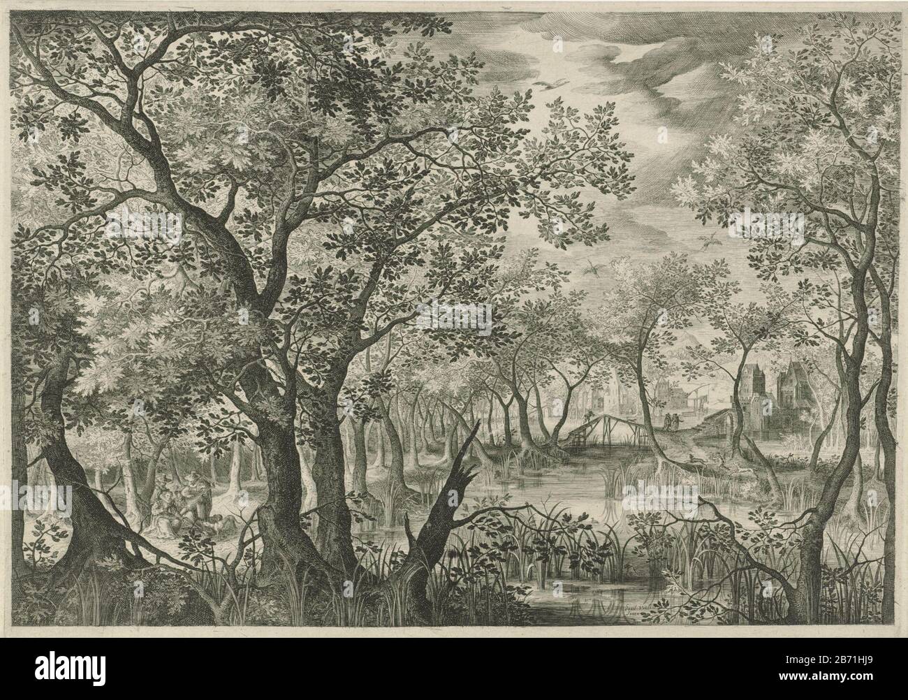 Landschap traf sich mit musicerend gezelschap Bewaldeter Landschaft mit Verbindungen einer Musikgruppe zum Wasser. In der Ferne Figuren auf einer Brücke in Richtung eines kasteel. Hersteller : Druckerhersteller Jan van Londerseel (denkmalgeschütztes Eigentum) von David Vinckboons (I) (denkmalgeschütztes Gebäude) Vom: 1580 - 1625 Physikalische Merkmale: Fahrzeugmaterial: Papiertechnik: Engra (Druckverfahren) Abmessungen: Blatt: H 299 mm × W 426 mm Betreff: Landschaften mit Gewässern, Wasserbildern, Meeresgebieten (in der gemäßigten Zone) Instrumental- und Gesangsmusik zusammen - CC - Out oder By Stockfoto