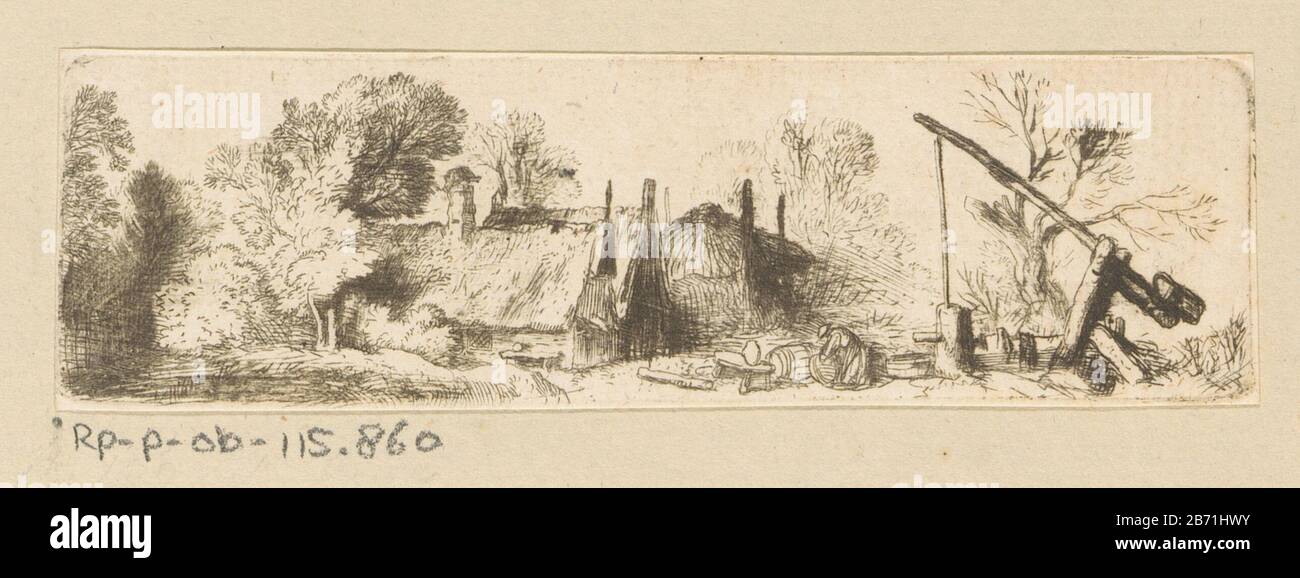 Landschap met put en boerderij Landschap met Put en boerderij Objektart : Prent Objectnummer: RP-P-ob-115.860Catalogusreferentie: Linck 129-1(4) Inscriptions / Merkens: Sammlermarke, Verso, gestempelt: Lugt 240 Hersteller: Prentmacher: Wilhelm Christian Ernst Dietrichsland: 1722 Abmessungen: Plaitmoald: 1722 Material: 1722 Material: Plaitelek: 1722 Blad: H 37 mm (binnen plaatrand afgesneden) × b 125 mm (binnen plaatrand afgesneden) Betreff: Bauernhof oder Einzelhaus in Landschaftsbau, öffentliche Pumpe oder Wasserbehälter: Fass, Kask, Stockfoto