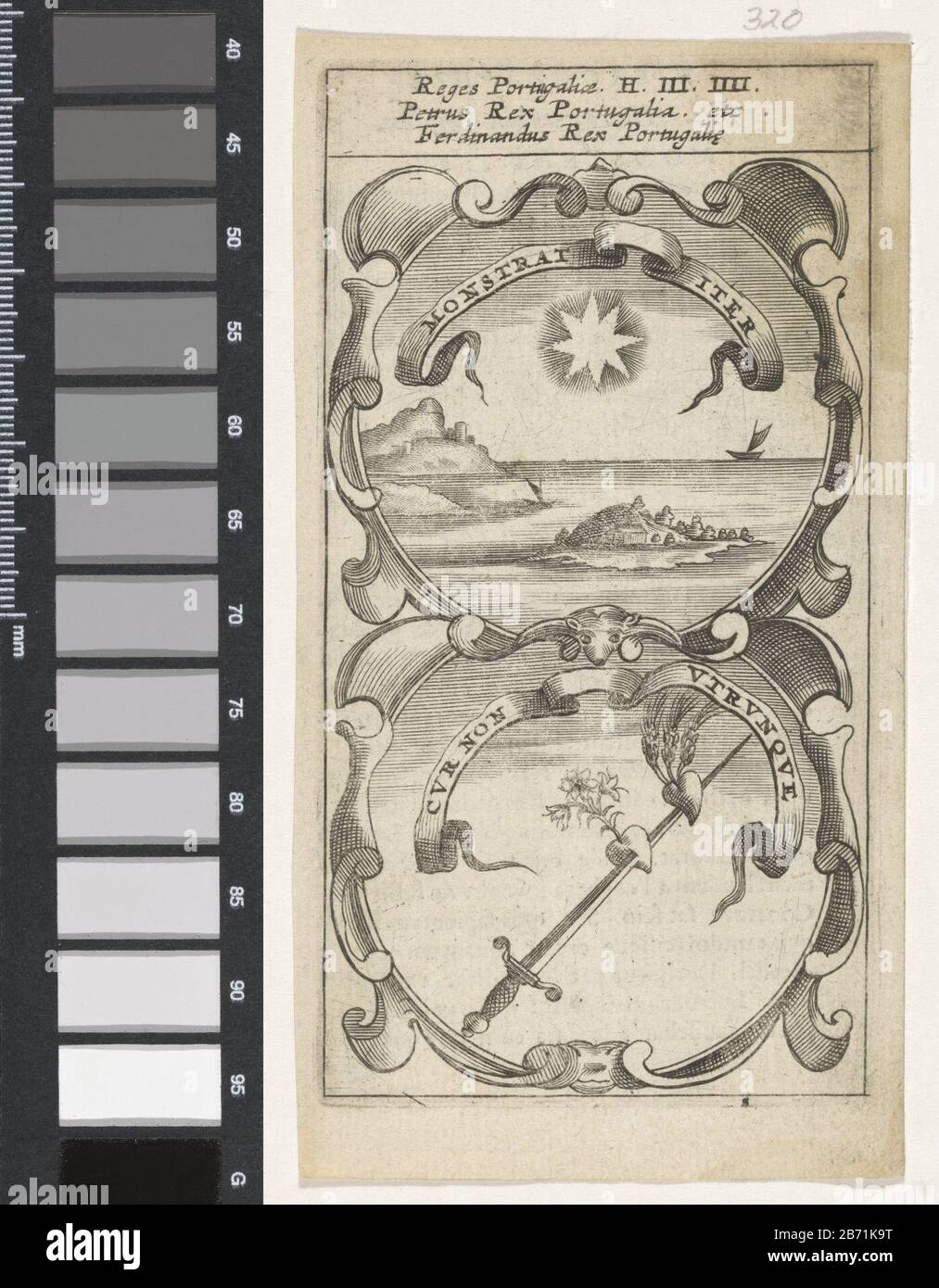 Landschap traf ster Zwaard traf Twee harten Monstrat Iter Cur Nom Utrunque (titel op object) Symbola Divina et Humana Pontificum Imperatorum Regum (serietitel) Landschap traf ster/Z Stockfoto