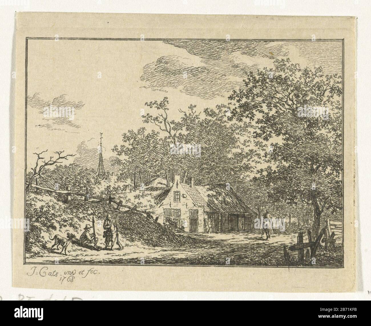 Landschap traf Twee Jager langs de weg Landschappen (serietitel) Landschaft mit zwei Jägern entlang der wegLandschappen (Serientitel) Immobilientyp: Print Serial: / 6Objectnumer: RP-P-BI 5646ECatalogusreferentie: Wurzbach 1ST-2nd (2) Markierungen / Marken: Sammler, 1741-240 Bauunternehmer: Jacob Lugprint (Baumarken) Jacob Cats (1741-1799) (denkmalgeschütztes Gebäude) Ort Herstellung: Amsterdam Datum: 1761 Physikalische Merkmale: Radierung auf braunem Papier Material: Papiertechnik: Ätzmaße: Plattenkante: H 68 mm × 88 b mm Betreff: Landschaften Stockfoto