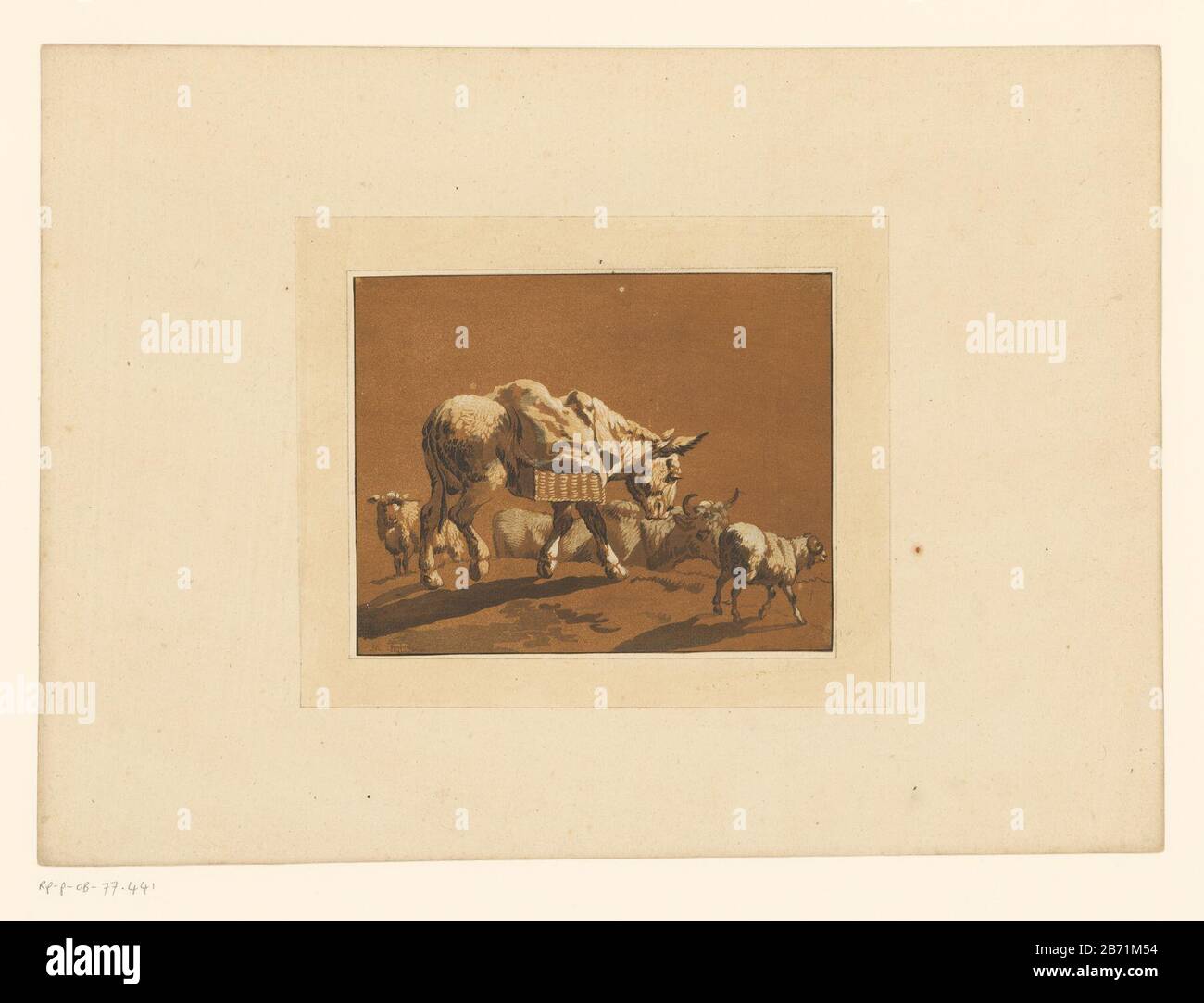 Landschap met vee Landschap met vee Objektart : prent prenttekening Objektnummer: RP-P-ob-77.441katalogusreferentie: LeBlanc 148 Inscriptions / Merken: Sammlermarke , Verso, gestempelt: Lugt 2228 Hersteller: Prentmaker: Maria Catharina Prestel (vermeld op Objekt) Herstellen: Georg Plasterberg: Giovanni Plasterberg Hersteller: Georg Neumergelberg Prenttekening in Aquatint en ets in Prellmaterial: Papier Techniek: Prenttekening / Kleinentruk / etsen / Aquatint-Abmessungen: Blad: H 162 mm (binnen de plaatrand afgesneden) × b 204 mm (binnen de plaatran Stockfoto