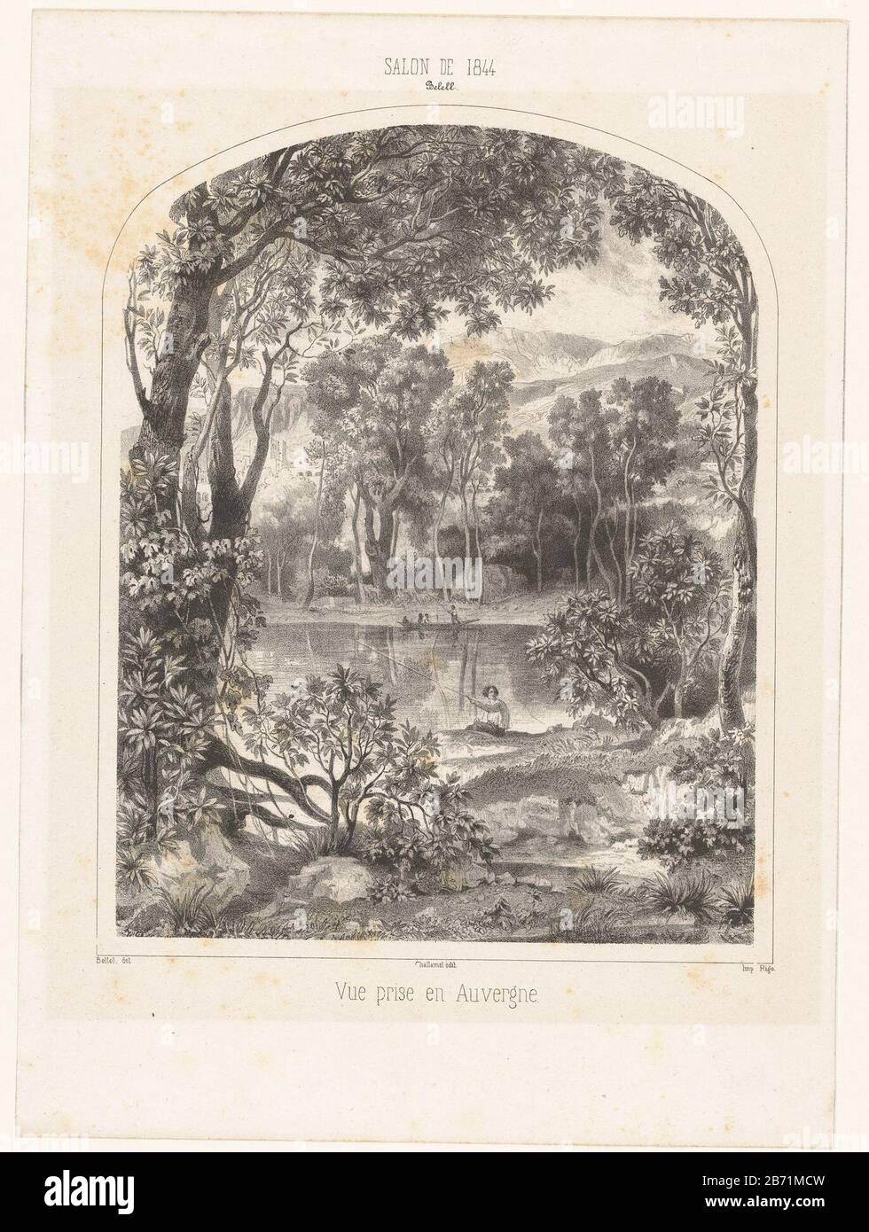 Landschap traf Visser bij een meer Vue Pry en Auvergne (titel op object) Salon van 1844 (serietitel) Landschap met vissers bij een meerVue Pry en Auvergne (titel op object)Salon van 1844 (serietitel) Objekttyp : prent Objectnummer: RP-P-1943-695 / Merkens: 228er-Sammler Prentmaker: Jean Joseph François Bellel (vermeld op object)naar igen ontwerp van: Jean Joseph François Bellel (vermeld op object)Drukker: Rigo (vermeld op object)uitgever: Augustin Challamel (vermeld op object)Plaats Herstellen: Parijs dating: 1844 Material: Stockfoto