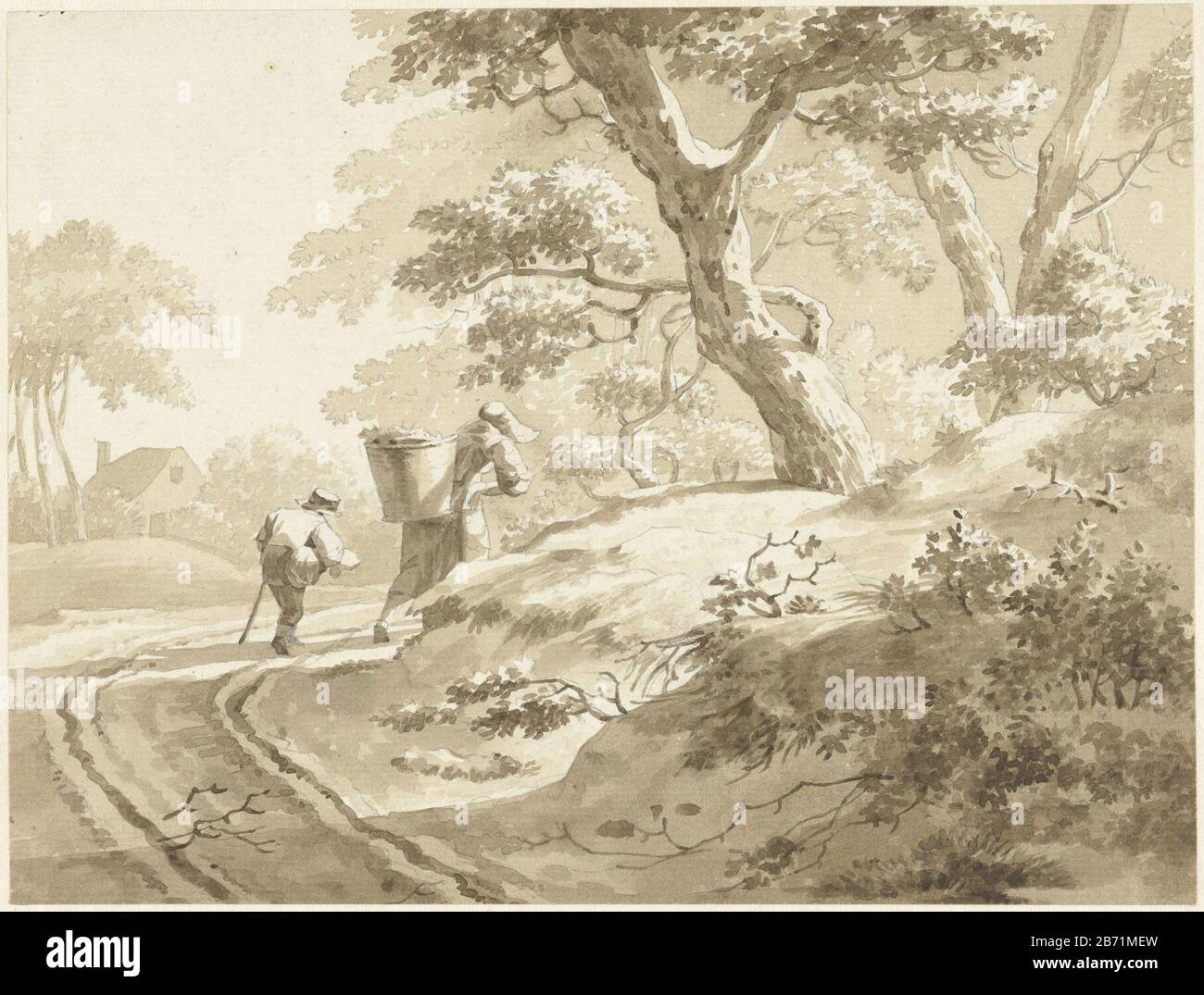 Landschap traf vrouw en jongetje op een landweg Landschaft mit Frau und Junge auf einer Landstraße Objektart: Zeichnung Objektnummer: RP-T 00-1664 Hersteller: Künstler: Johann Heinrich Keller (II) (möglich) Datum: 1702 - 1702 Physische Merkmale: Bleistift, Stift und Bürste in braunem Material: Papiertinte Technik: Stift-/Bürstenabmessungen: H 178 mm × W 235 mm Stockfoto