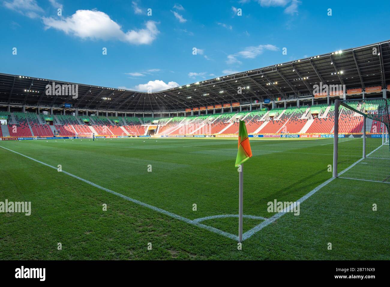Tychy, POLEN - 7. JUNI 2019: City Stadium Tychy vor Spiel U-20 WM Polen 2019 1/4 Finalspiele Italien gegen Mali. Stockfoto