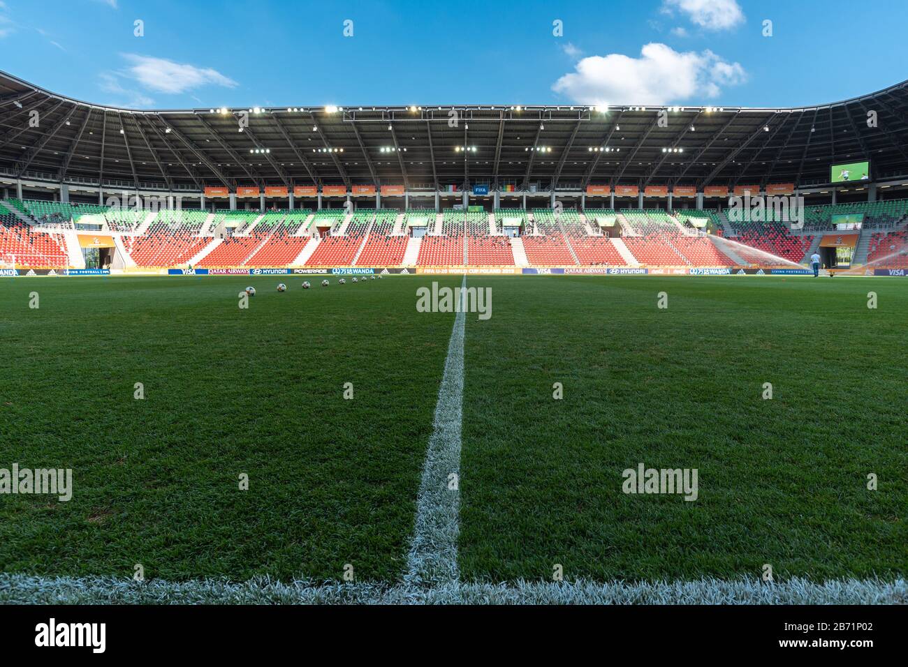 Tychy, POLEN - 7. JUNI 2019: City Stadium Tychy vor Spiel U-20 WM Polen 2019 1/4 Finalspiele Italien gegen Mali. Stockfoto