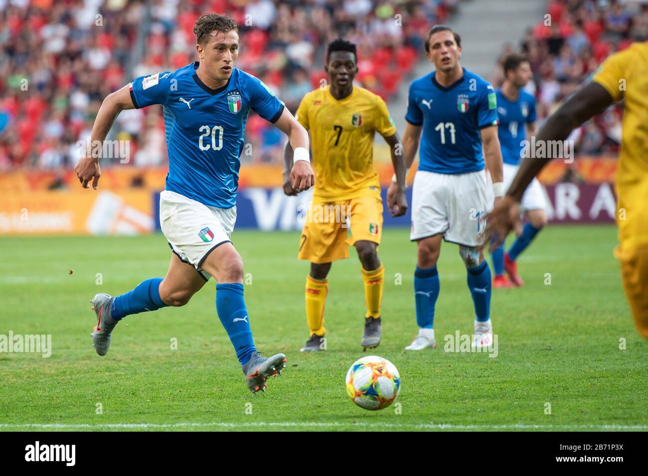 Tychy, POLEN - 7. JUNI 2019: U-20-Weltmeisterschaft Polen 2019 1/4-Endspiele Italien gegen Mali 4:2. In Aktion Salvatore Esposito. Stockfoto