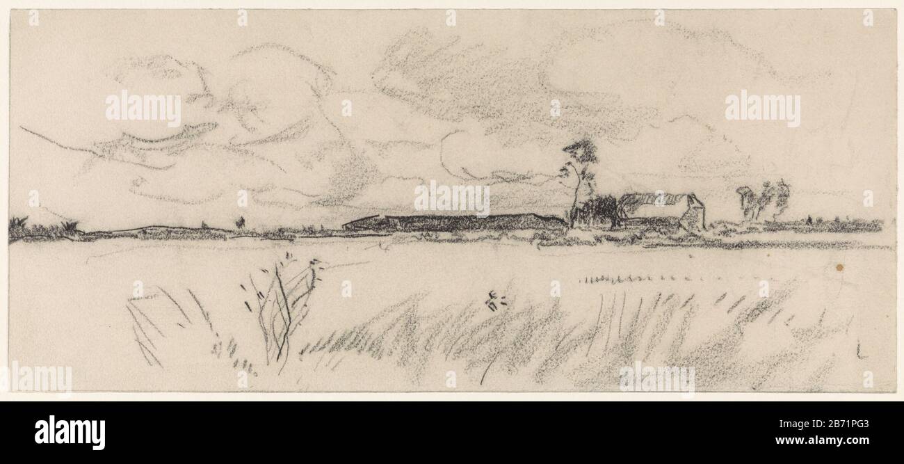 Landschap Querformat Objektart: Zeichnung Objektnummer: RP-T 00-2175 Hersteller : Künstler Jan van Essen Datum: 1864 - 1936 Physische Merkmale: Schwarzes Kreidematerial: Kreidemaße Papier: H 135 mm × W 314 mm Stockfoto