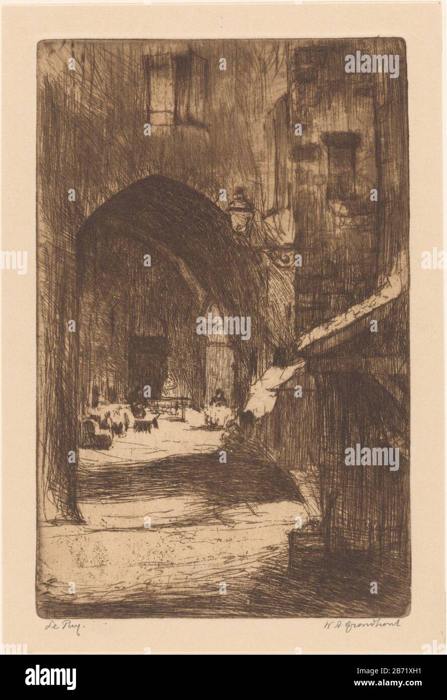 Le Puy (originele titel op object) EIN Hafen in Le Puy-en-Velay in der Auvergne. Hersteller : Druckerhersteller Willem Adrianus Ground Wood (handsigniert) Datum: 1888-1931 Physikalische Merkmale: Etch- und Plattenton in braunem Material: Papiertechnik: Radierung / Plattentonmessungen: Plattenkante: H 218 mm × W 141 mm Betreff: Tor, Eingang wo: Le Puy-en-Velay Stockfoto