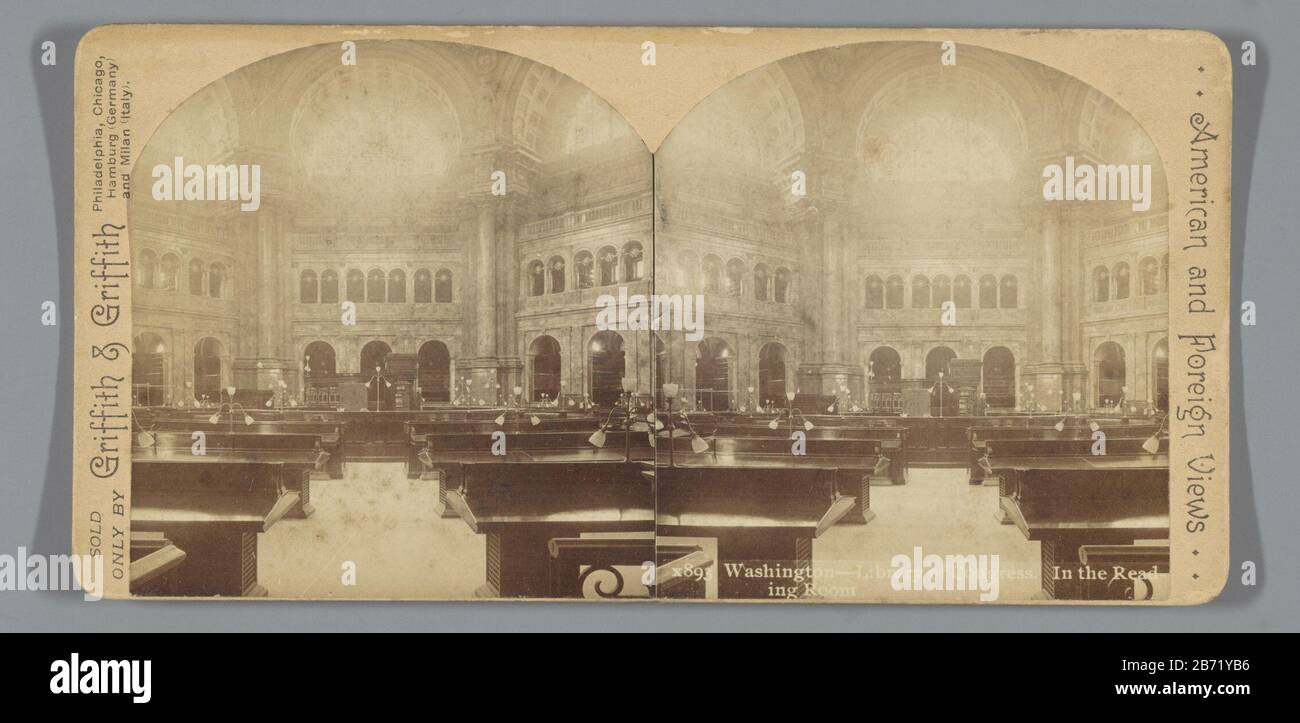 Leeszaal in de Library of Congress, Washington DC Washington-Library of Congress In the Reading Room (titel op object) American and Foreign Views (serietitel op object) Reading Room in the Library of Congress, Washington D.C.Washington-Library of Congress. Im Lesesaal (Titelobjekt) American and Foreign Views (Serientitel Object) Property Type: Stereo Picture Item Number: RP-F11291 Inscriptions / Brands: Number, Recto, Printed: 'X893'nummer, verso, handschriftlich' 30'nummer, verso, handschriftlich '6' Manufacturer: Fotograf: Publisher: Griffith & Griffith (Anonymous Listed Property) Stockfoto