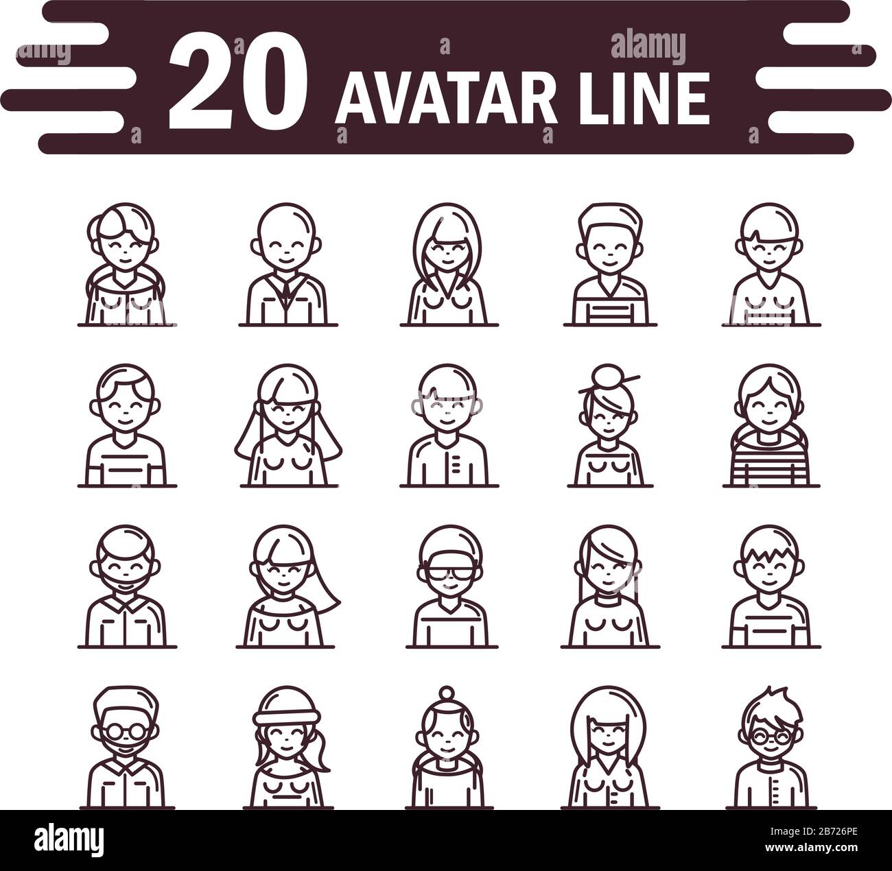 Avatar Mannlich Weiblich Manner Frauen Cartoon Charakter Menschen Symbole Setzen Vektor Illustration Linie Stil Symbol Stock Vektorgrafik Alamy