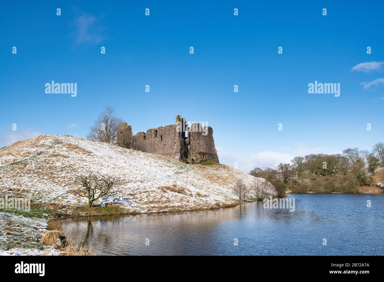 Morton Castle im Winterschnee in den Hügeln oberhalb von Nithsdale. Dumfries and Galloway, Scottish Borders, Schottland Stockfoto