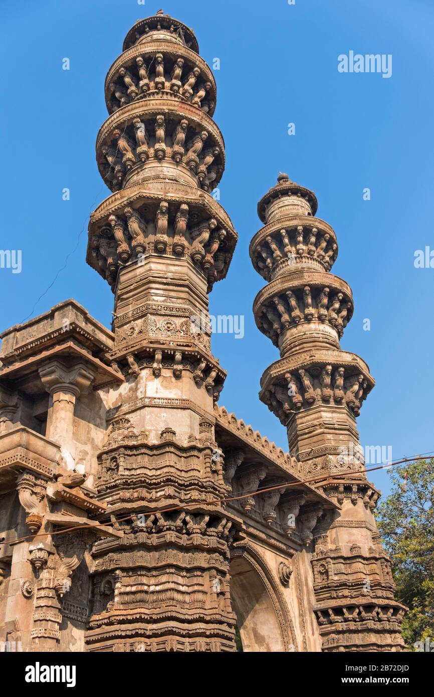 Sidi Bashir Moschee Schüttelt die Minarette Ahmedabad Gujarat Indien Stockfoto