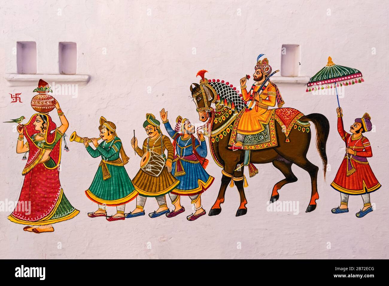 Wandgemälde Udaipur Rajasthan Indien Stockfoto