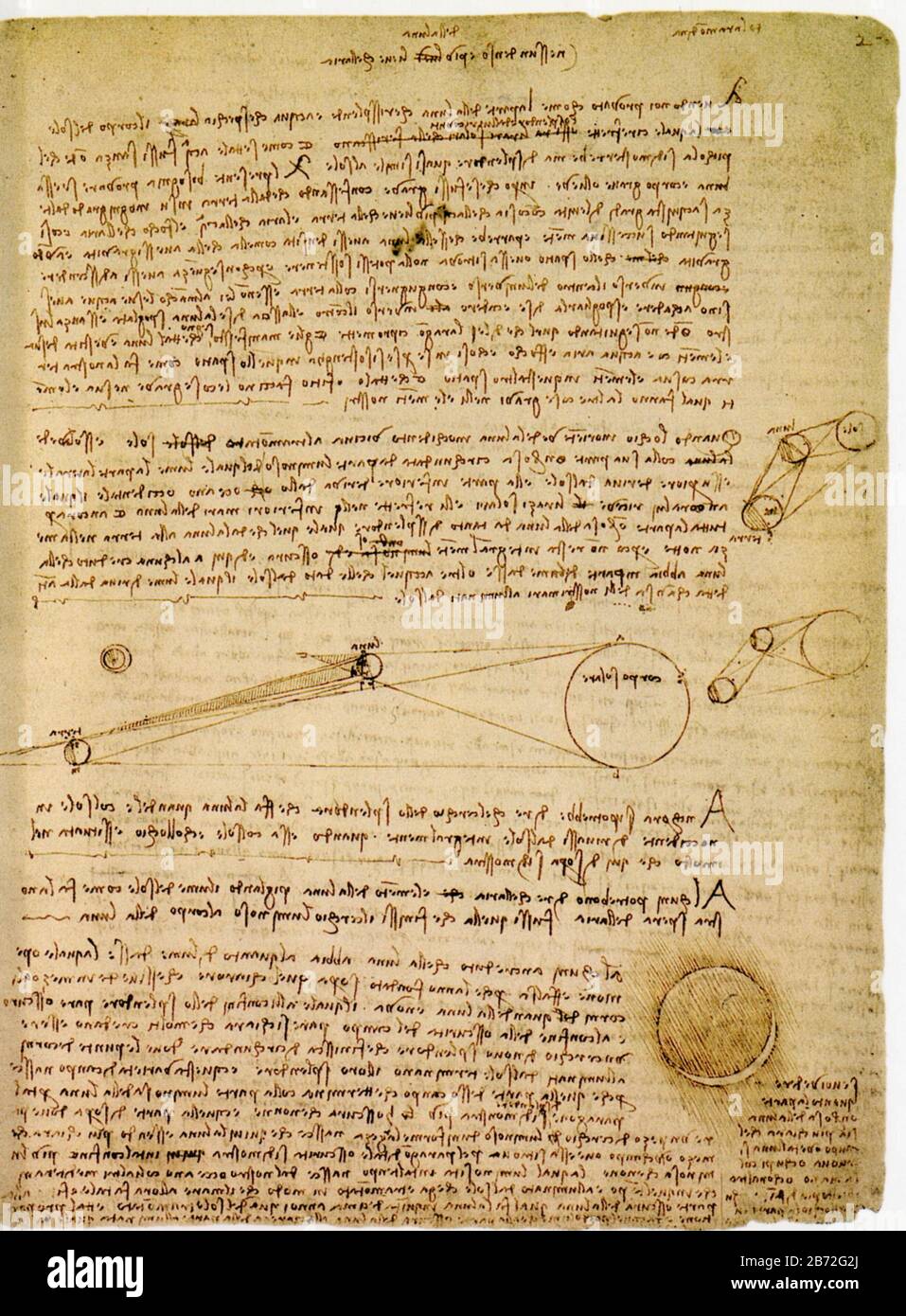 Leonardo da Vinci. Untersuchungen zur Astronomie mit Erklärung des "Lumen cinereum" des Neumondes. Details. 1506-1508 Stockfoto