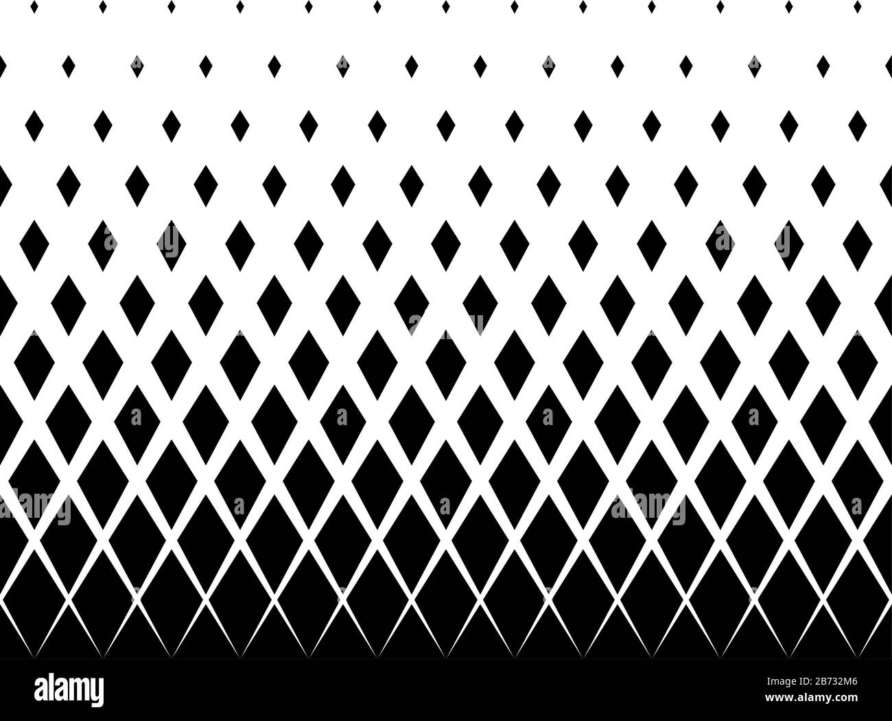 Geometrisches Muster schwarzer Rauten auf weißem Hintergrund.Nahtlos in eine Richtung.Option mit kurzem Ausblenden. 12 Figuren in der Höhe. Stock Vektor