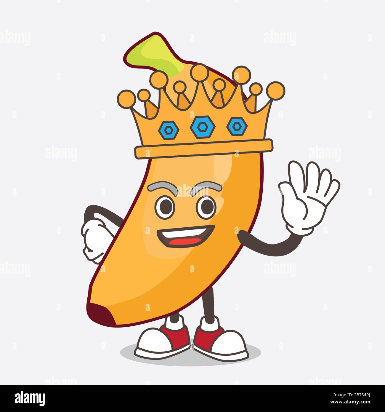 Eine Illustration des von King stilisierten Maskottchens von Banana Fruit im Cartoon-Maskottchen-Design Stockfoto