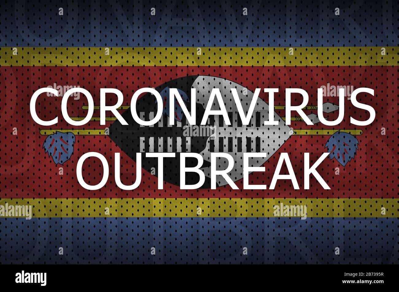 Swasiland Flagge und Coronavirus Ausbruch Aufschrift. Covid-19 oder 2019-nCov Virus-Konzept Stockfoto