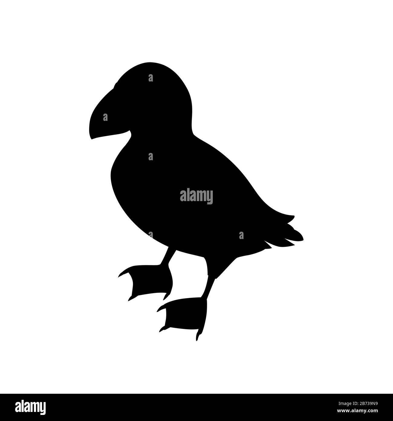 Schwarze Silhouette atlantischer Puffin Cartoon Tierdesign flache Vektorgrafiken isoliert auf weißem Hintergrund. Stock Vektor