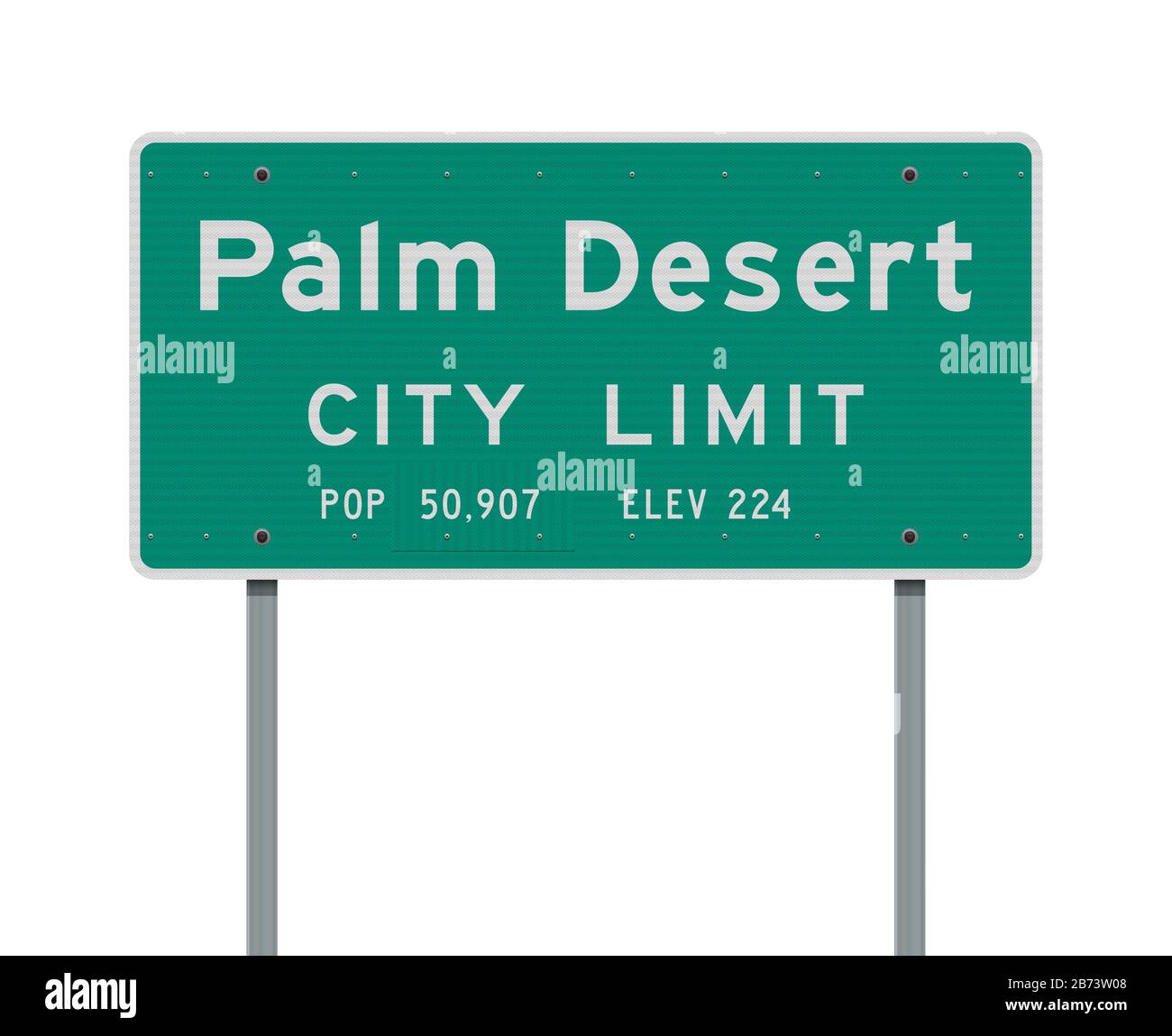 Vektordarstellung des grünen Straßenschilds "Palm Desert City Limit" auf Posts Stock Vektor
