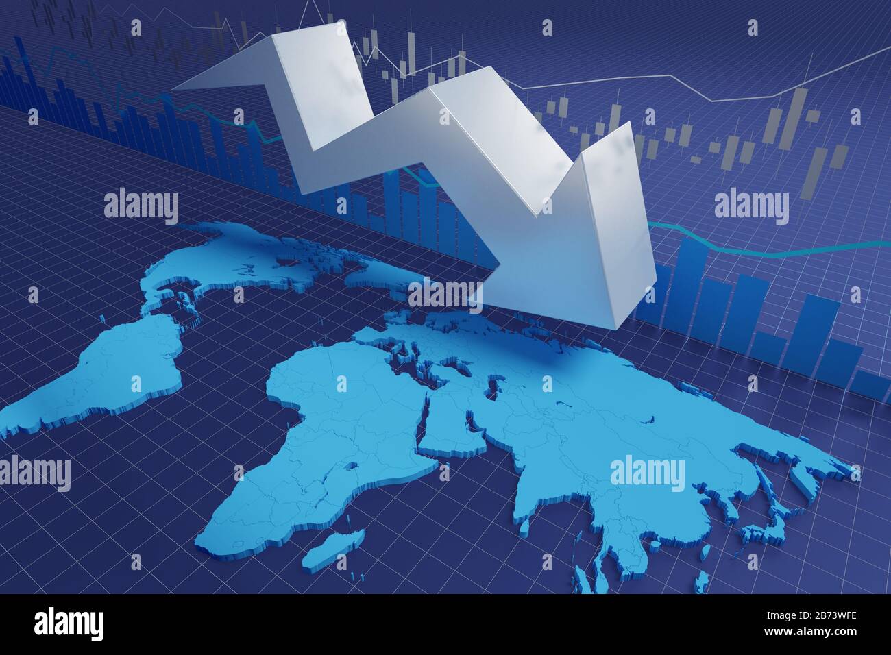 Finanzkrisendiagramm - 3D-Darstellung Stockfoto