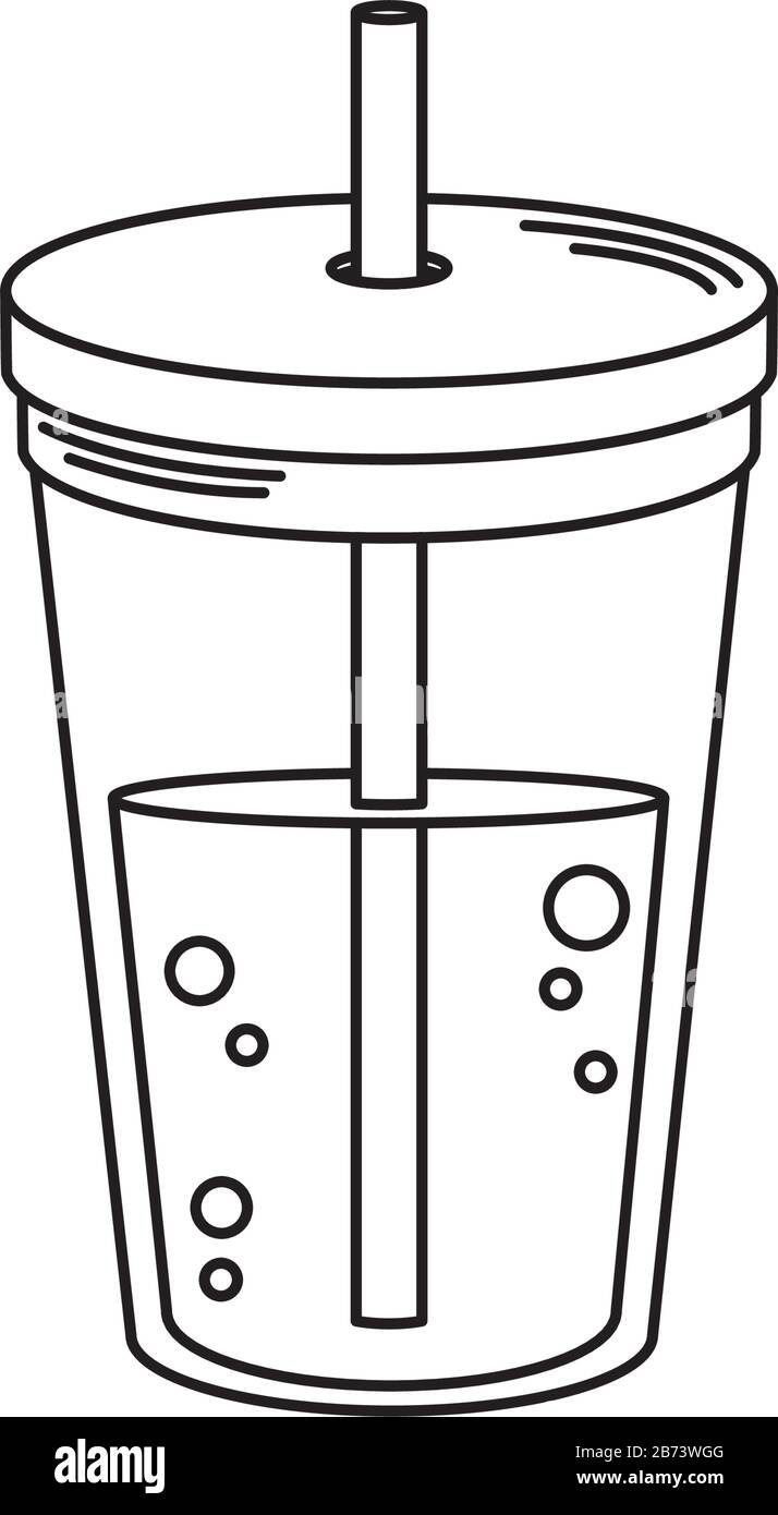 Getränke Einwegbecher Getränk mit Kappe und Strohvektor-Symbol für Linienführung Stock Vektor