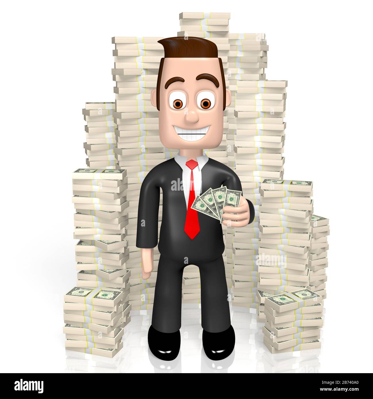 3D-Geschäftsmann - eine Dollar-Rechnung Stockfoto