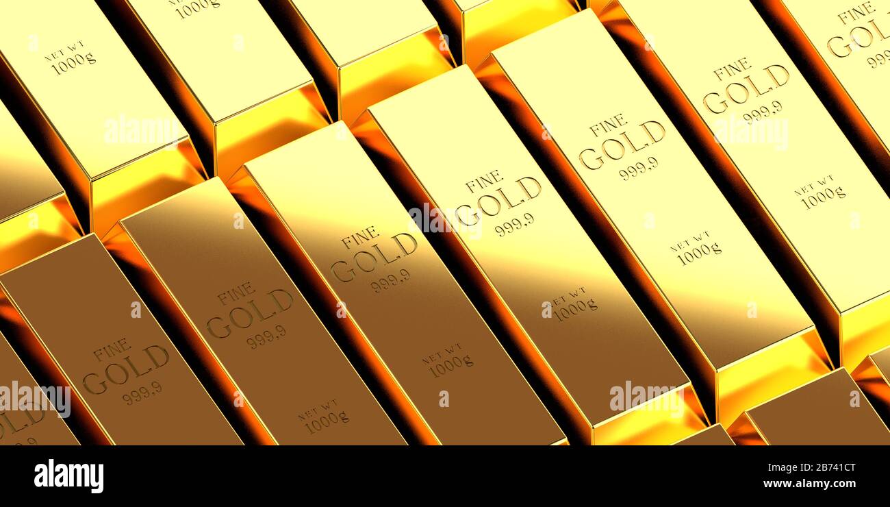 Goldbarren - Bank-/Schatz-/Weath-Konzept - 3D-Abbildung Stockfoto