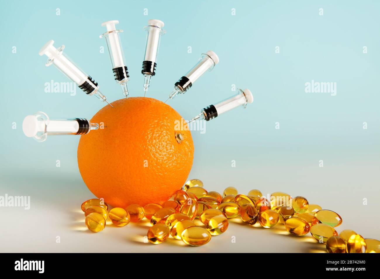 Vitamine und Grippe-Impfstoffe zum Schutz vor Schweinegrippe Stockfoto