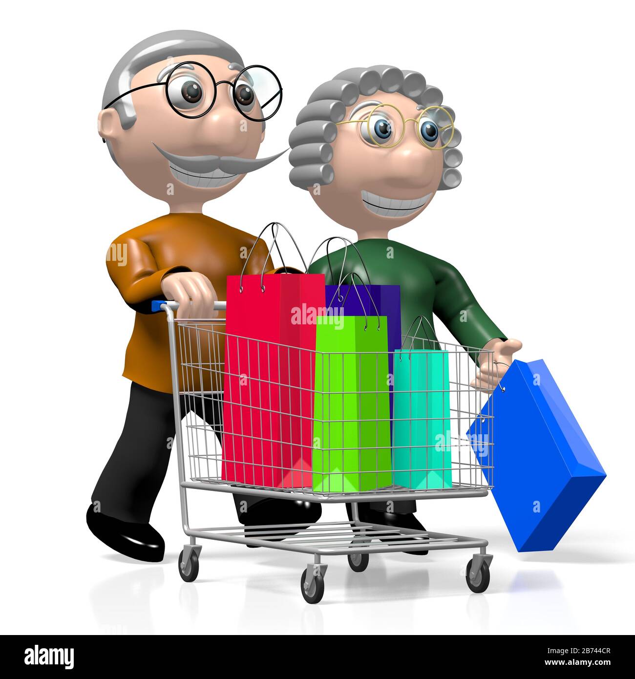 3D Großeltern/Senioren - Einkaufskonzept Stockfoto