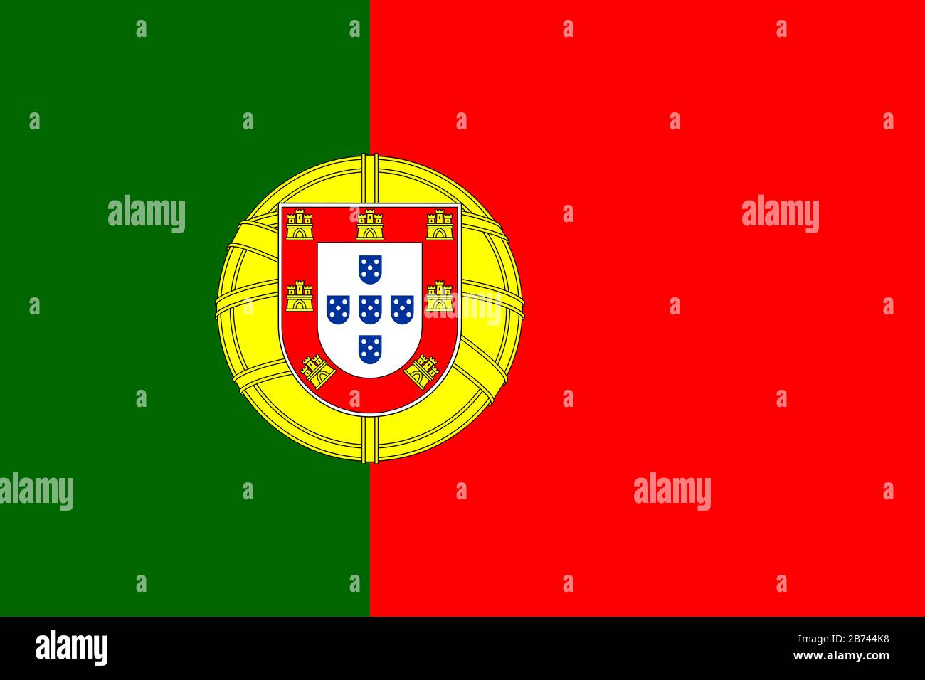 Flagge Portugals - Standardverhältnis der portugiesischen Flagge - True RGB-Farbmodus Stockfoto