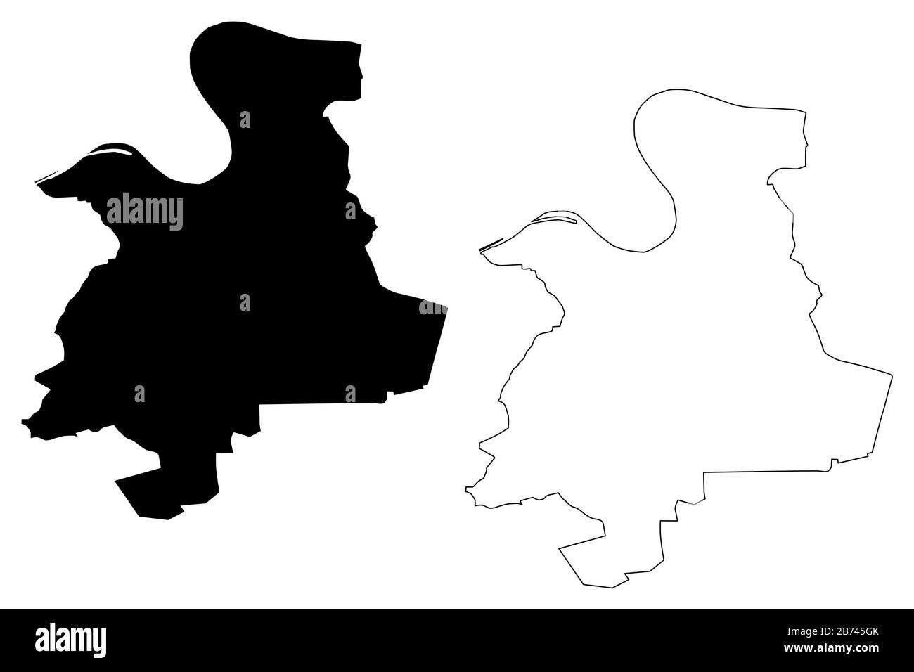 Ortskarte von Offenbach-Main-Stadt (Bundesrepublik Deutschland, Hessen) Vektor-Illustration, Skizze Stadt Offenbach-Karte Stock Vektor