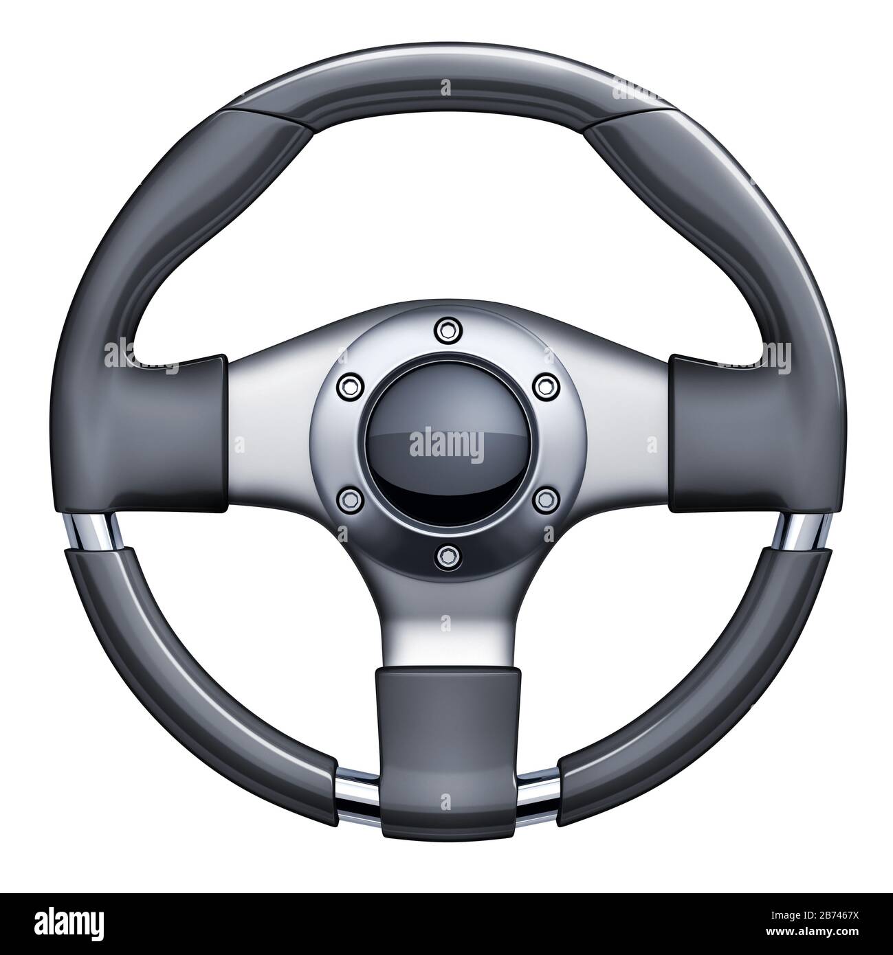 Lenkradwagen auf weißem, isoliertem Hintergrund. 3D-Abbildung Stockfoto