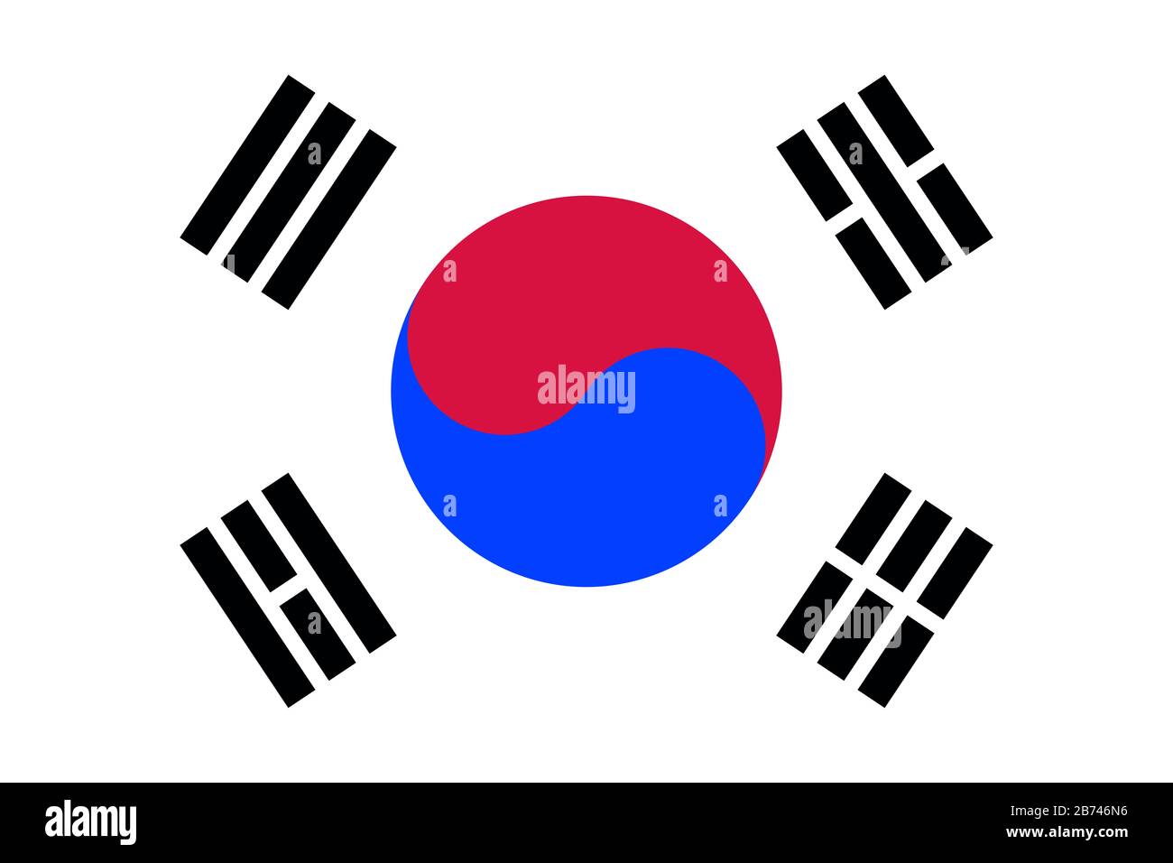 Flagge Südkoreas - Standardverhältnis der koreanischen Flagge - True RGB-Farbmodus Stockfoto