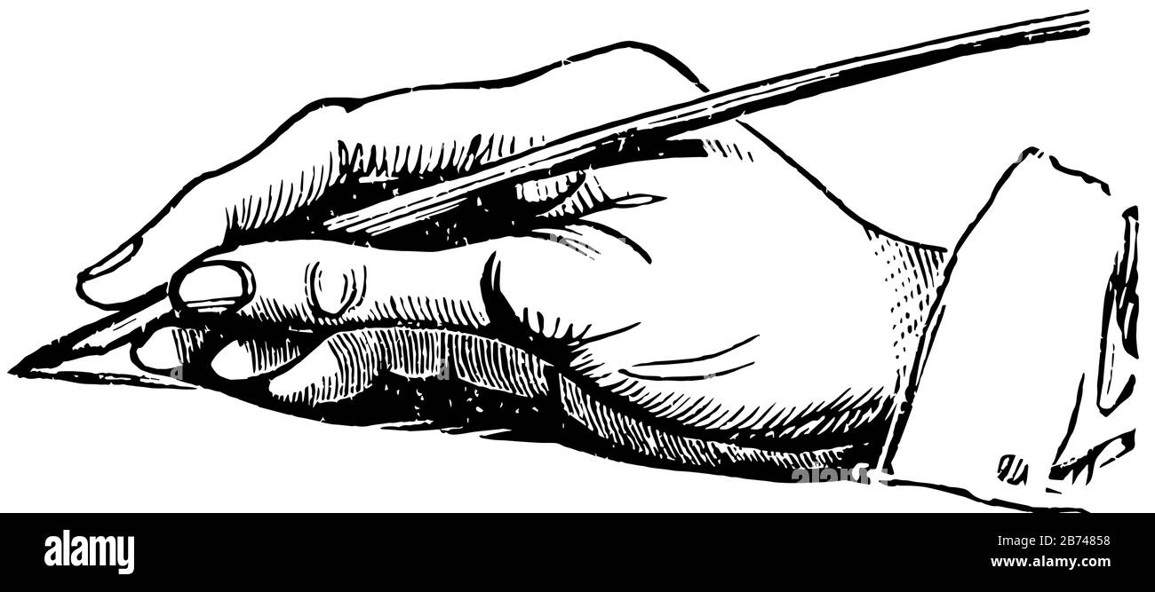 Falsche Vorarbeit falsche Art, einen Stift, eine Vintage-Linie oder eine Gravurzeichnung zu halten. Stock Vektor