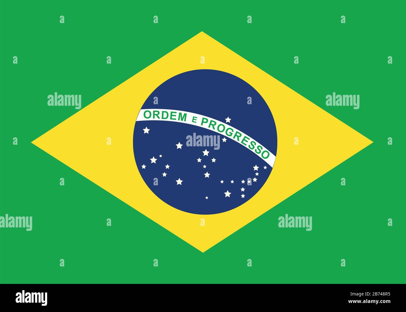 Flagge Brasiliens - Standardverhältnis der brasilianischen Flagge - True RGB-Farbmodus Stockfoto