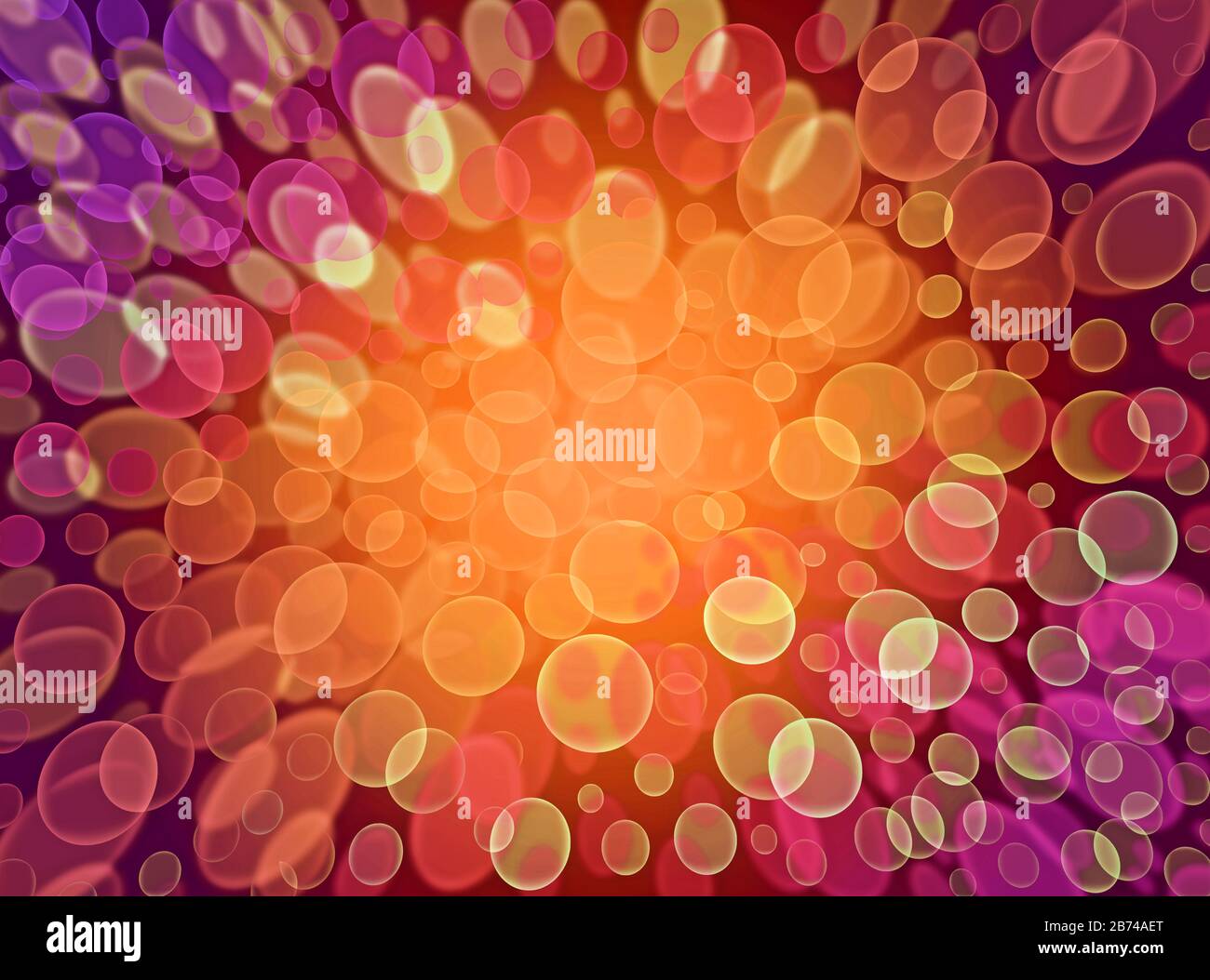 Rosafarbener Hintergrund mit transparenten bunten Kreisen, rosa Hintergrund, Bokeh-Effekt, Verlaufshintergrund, leuchtende Kreise, Stockfoto
