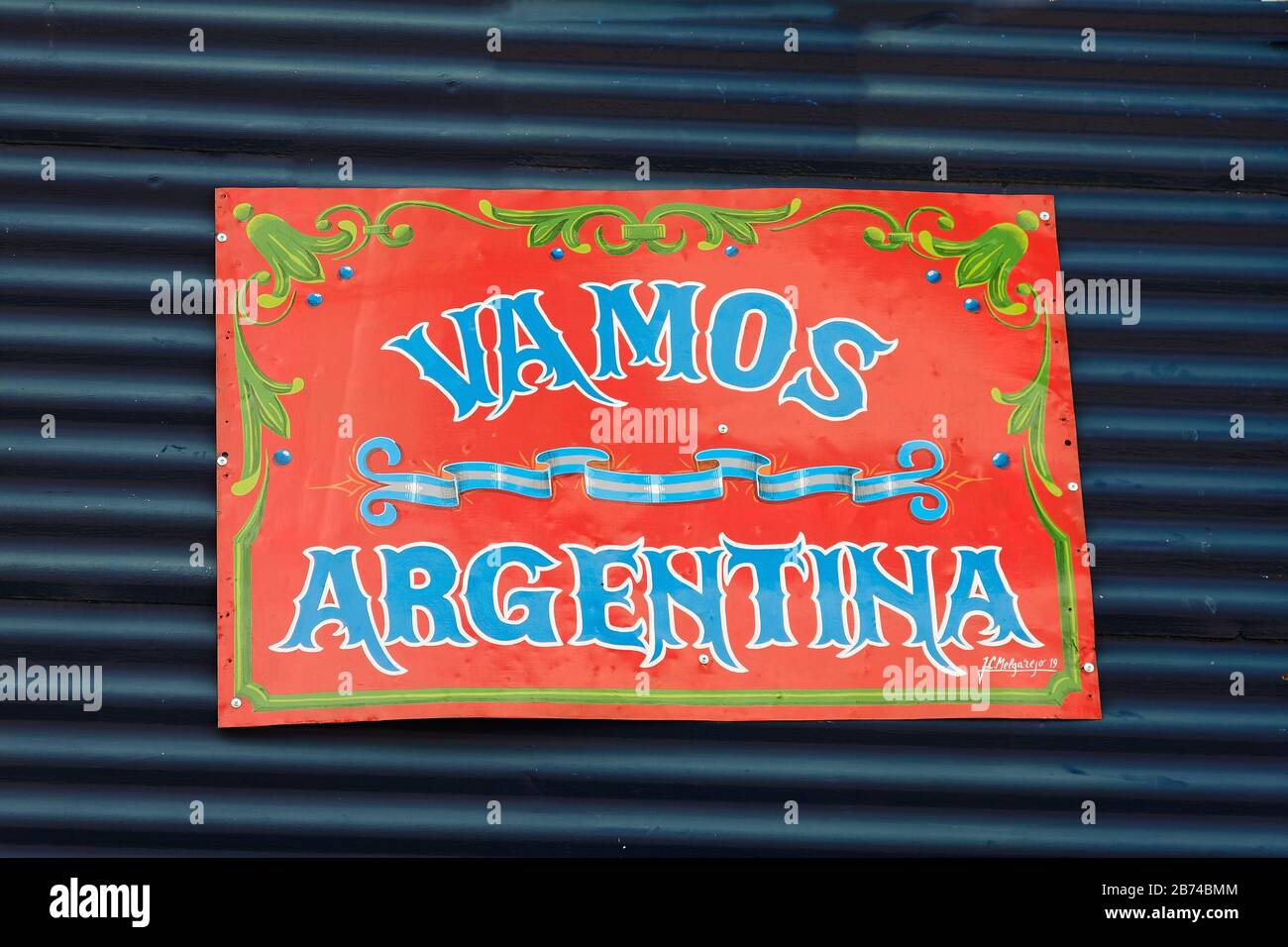 Vamos Argentina, Schild, bunt, rot, blau, grün, Spanisch, Südamerika; Buenos Aires; Argentinien; Sommer Stockfoto