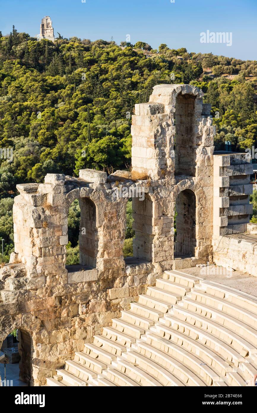 Blick auf die Akropolis. Berühmter Ort in Athen - Hauptstadt Griechenlands. Antike Denkmäler. Stockfoto