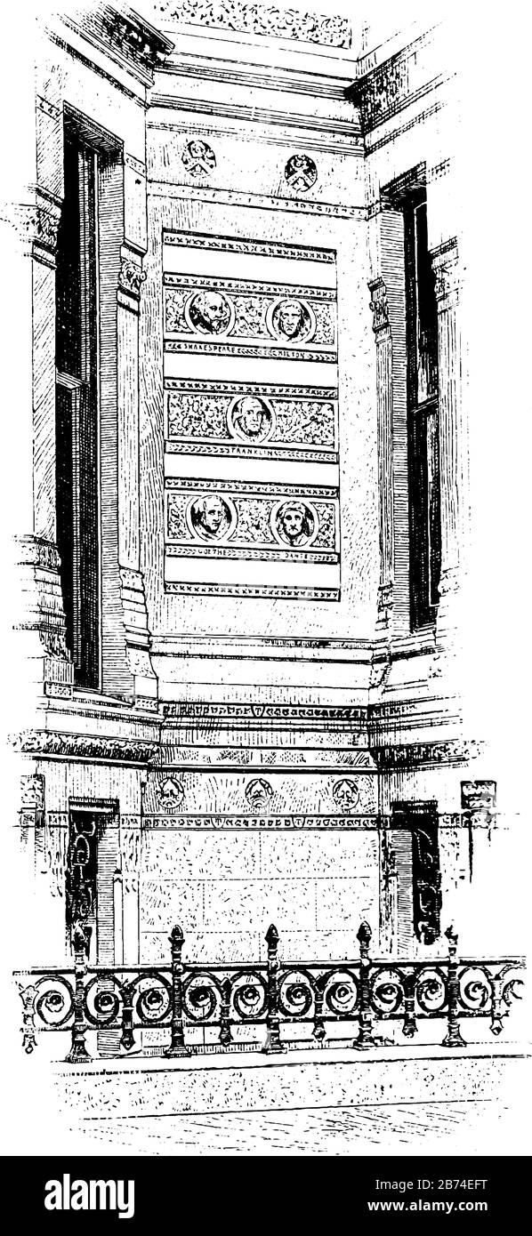 Tilden's House ist Calvert Vaux Architect, italienische Elemente im Stil der Renaissance, Rollstahltüren, Vintage-Line-Zeichnung oder Gravier-Illustration. Stock Vektor