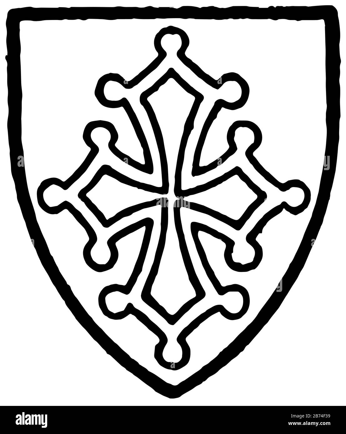 Melton Bore Silver A Tolouse Cross Gules, Vintage Line Drawing oder Gravur Illustration. Stock Vektor