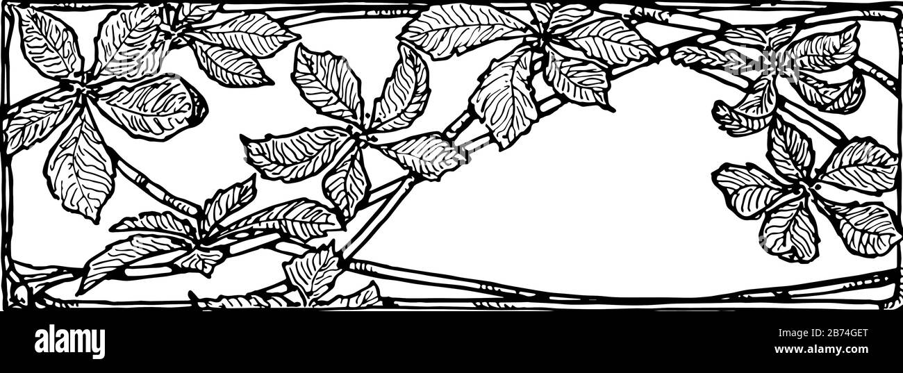 Das Blattdesign ist ein Rechteckiges Muster, eine Vintage-Linien-Zeichnung oder eine Gravurzeichnung. Stock Vektor