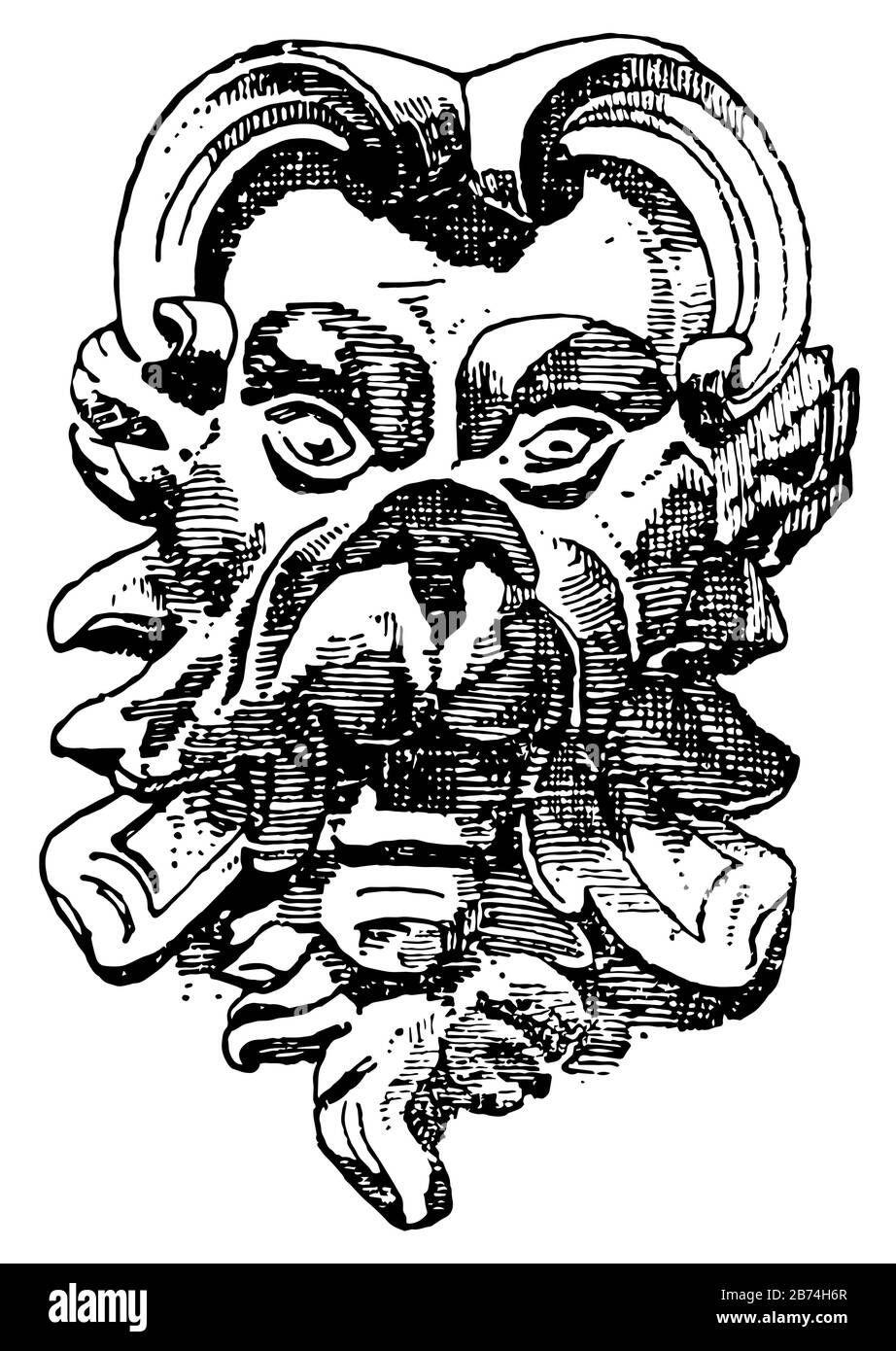 Michelangelo Maske aus der italienischen Renaissance, Vintage-Zeichnung oder Gravur. Stock Vektor
