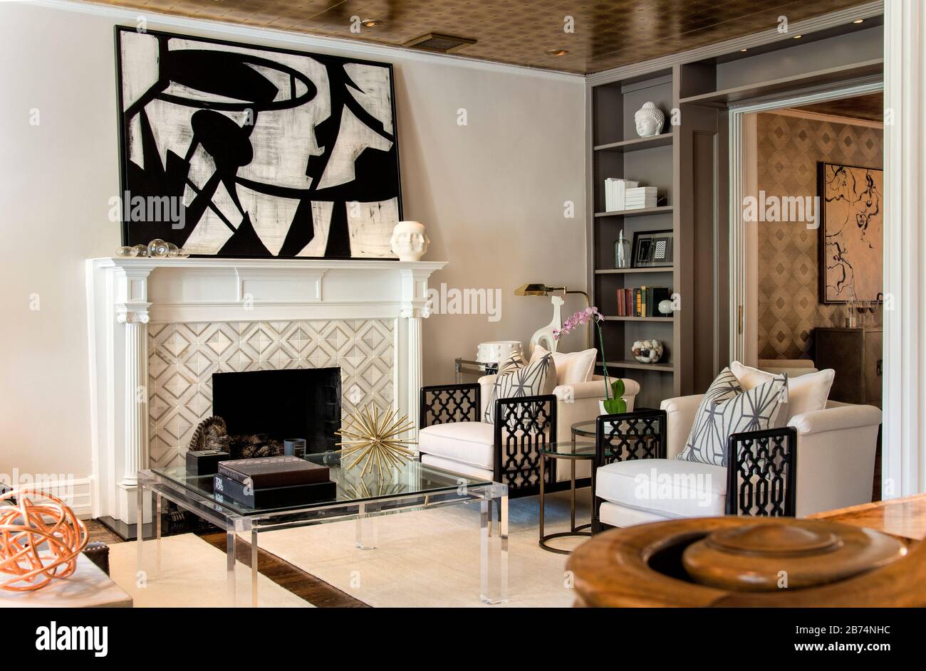 Modernes Wohnzimmerdesign, moderne Schwarz-Weiß-Malerei Stockfoto