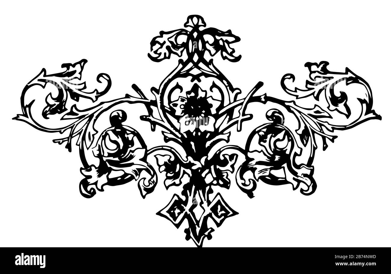 Das Blumenmotiv verwendet pflanzliche Materialien, Vintage-Linien-Zeichnung oder Gravur. Stock Vektor