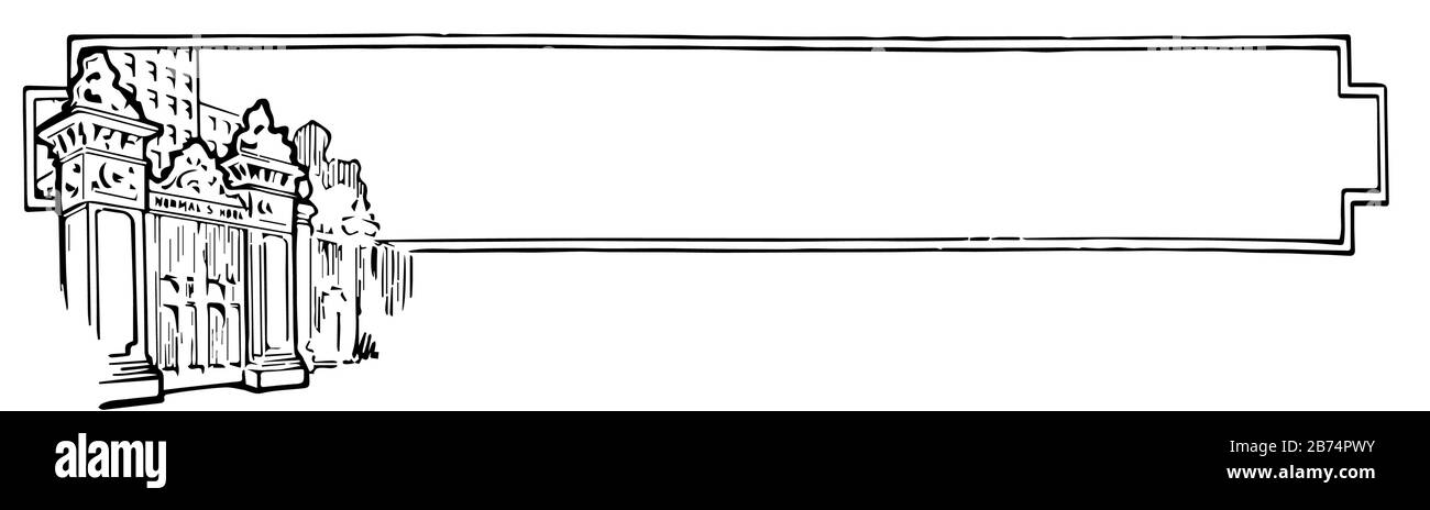 Bildbanner haben ein Schultor, Vintage-Linien-Zeichnung oder Gravurabbildung. Stock Vektor