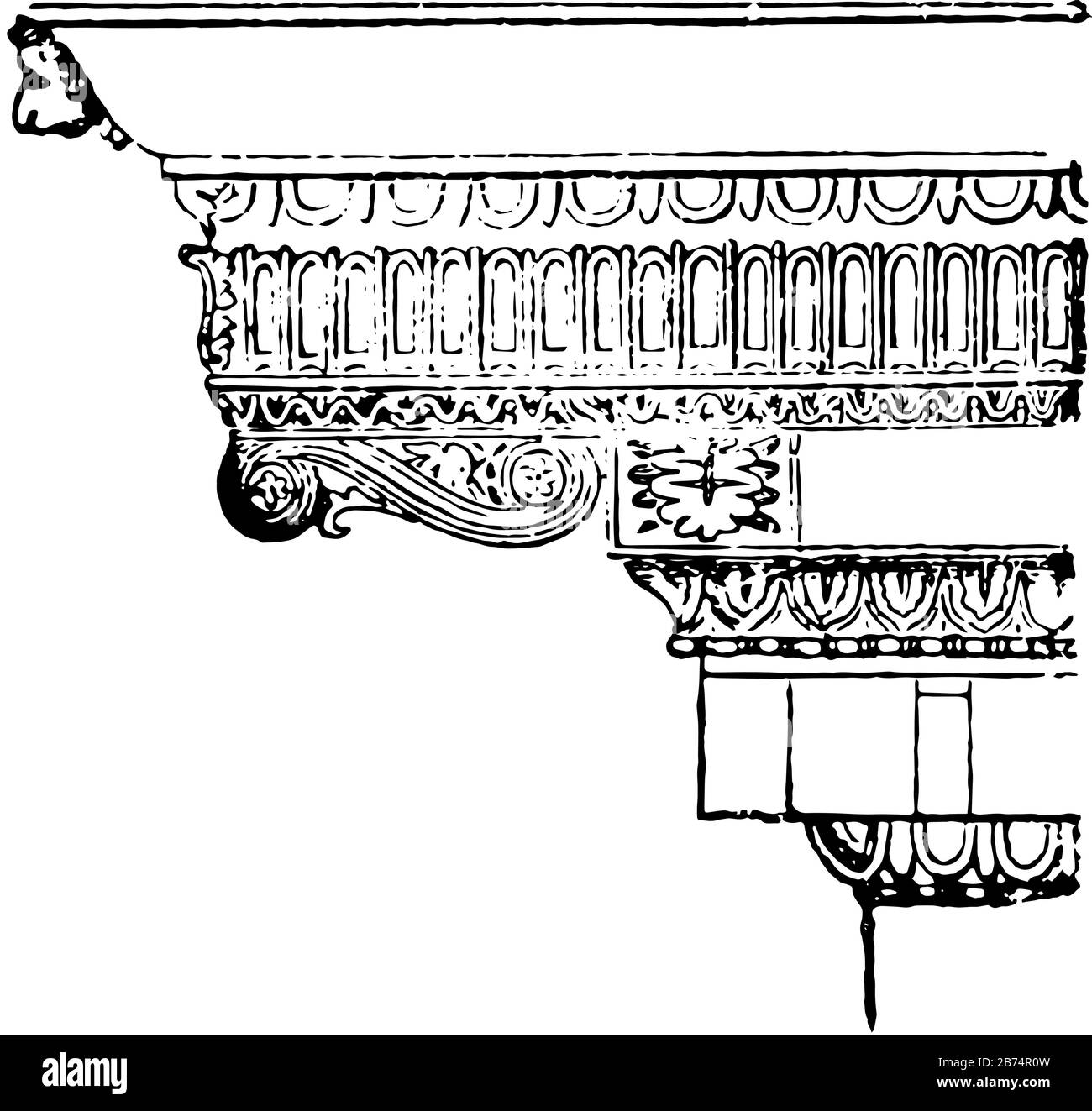 Modillion, Halterung, Classic, Composite, Corinthian, Vintage Line Drawing oder Gravur Illustration Stock Vektor