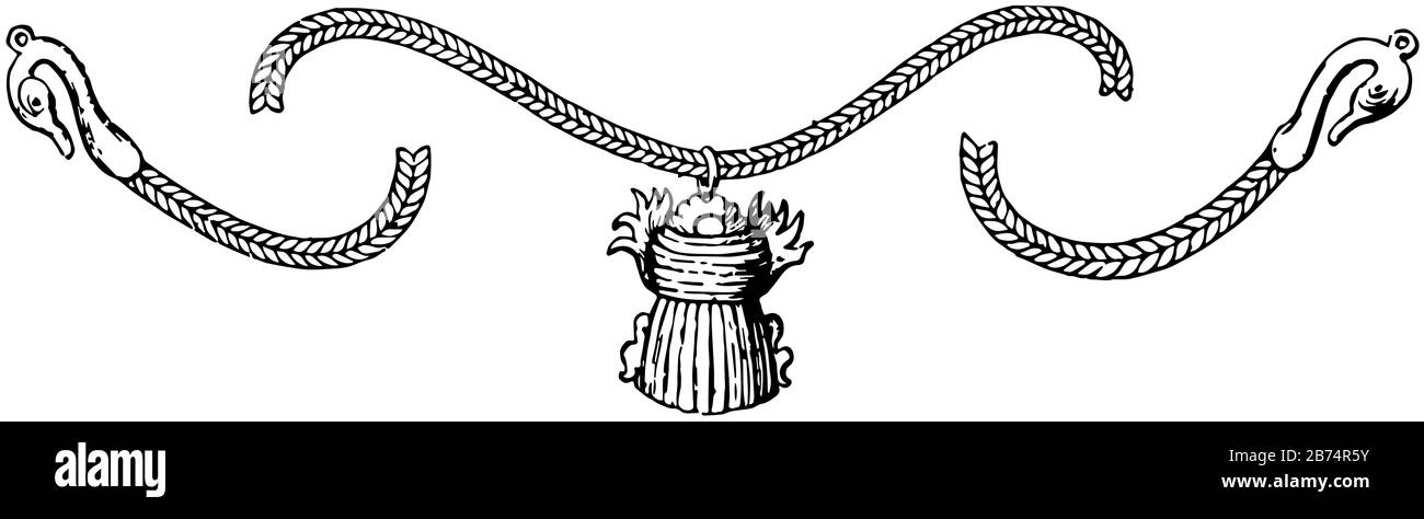 Die ägyptische Kette besteht aus dicht geflochtenen Drähten und ist sehr flexibel, mit Vintage-Linien-Zeichnung oder Gravurzeichnung. Stock Vektor