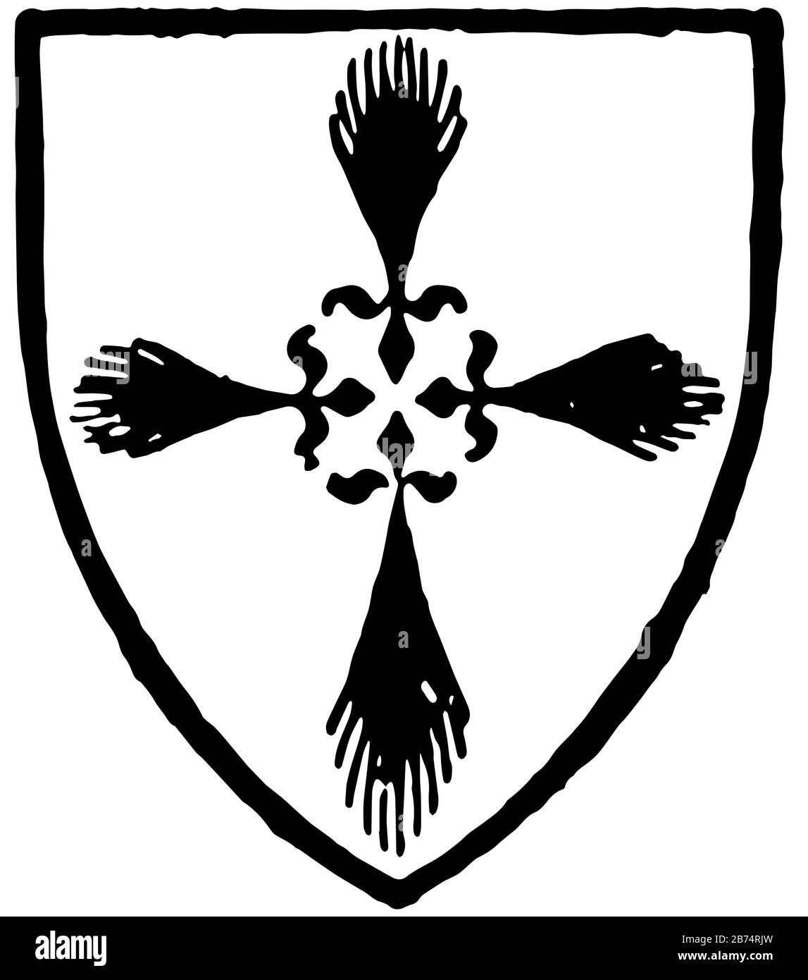 Hurlestone trug Silver ein Kreuz aus vier erminenenden Schwänzen, die in einer Vintage-Zeichnung oder Gravur dargestellt sind. Stock Vektor